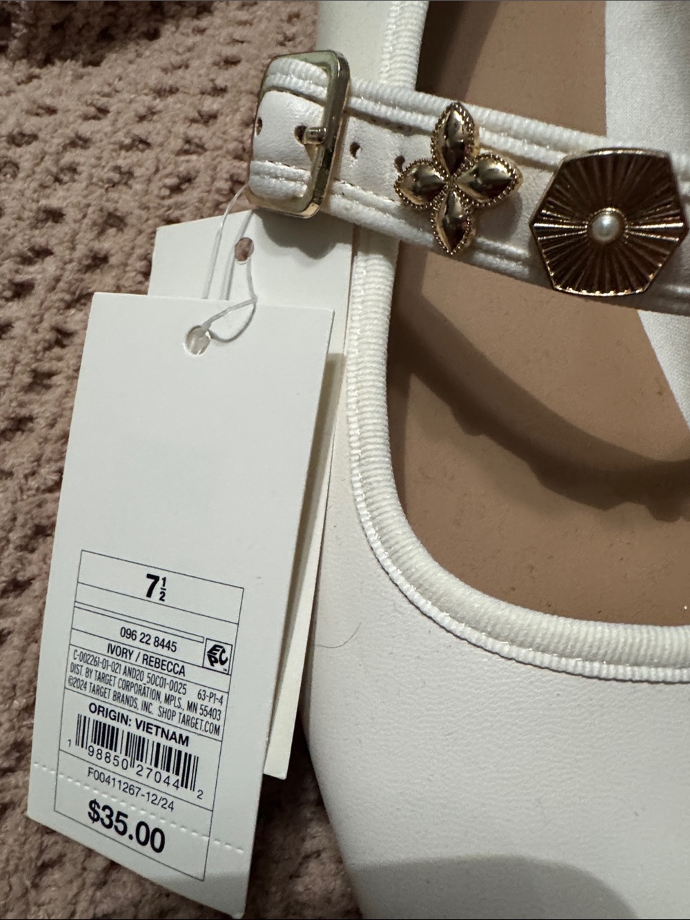 Cream Mary Jane Flats with Gold Floral Embellishments by a New Day 🎯 - Picture 3 of 8